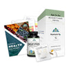Image of a Nutrient RX Health Report and Lab Results, a bottle of Digestion, a NRX Pak and packet.