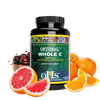 Image of a bottle of Optimal Whole C. Around the bottle are some cherries, oranges, and grapefruit.