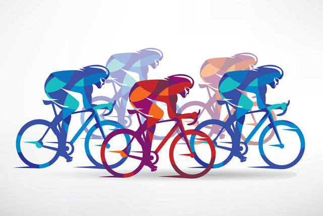 cycling race stylized background, cyclist vector silhouettes