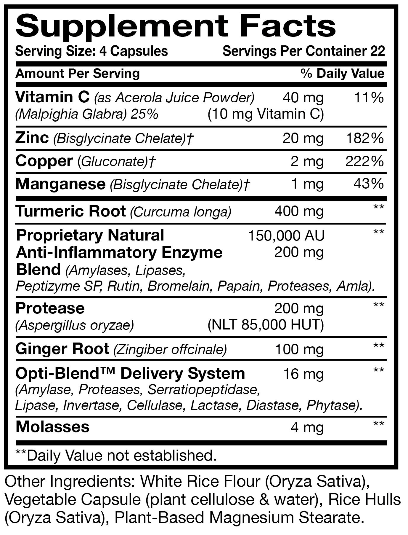 Optimal Acute supplement facts.