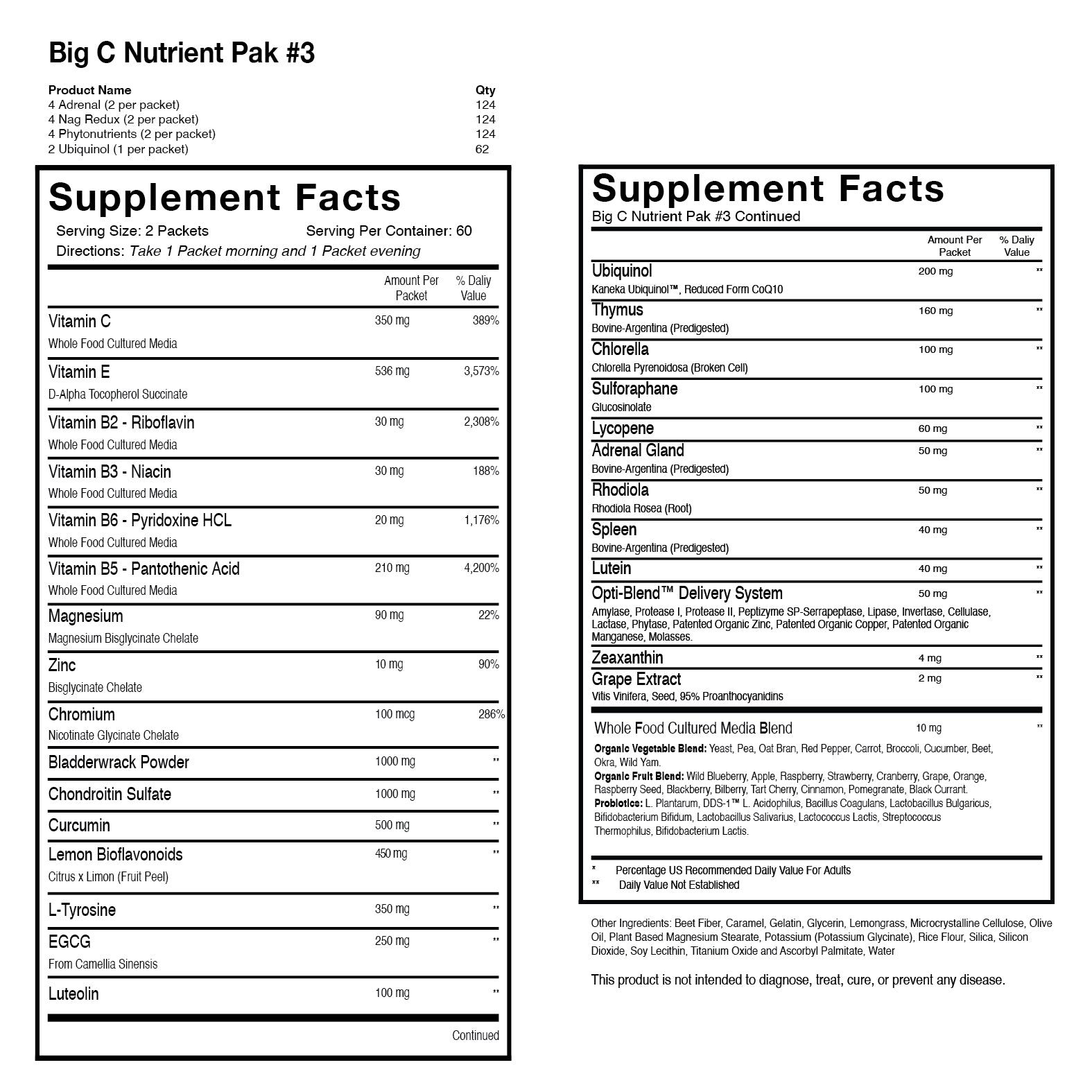 Big C Pak 3 supplement facts.
