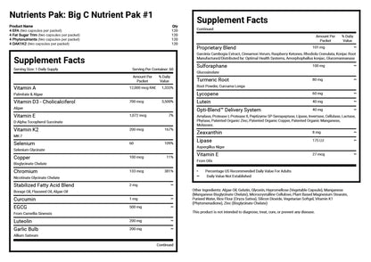 Big C Pak 1 supplement facts.