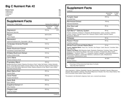 Big C Pak 2 supplement facts.