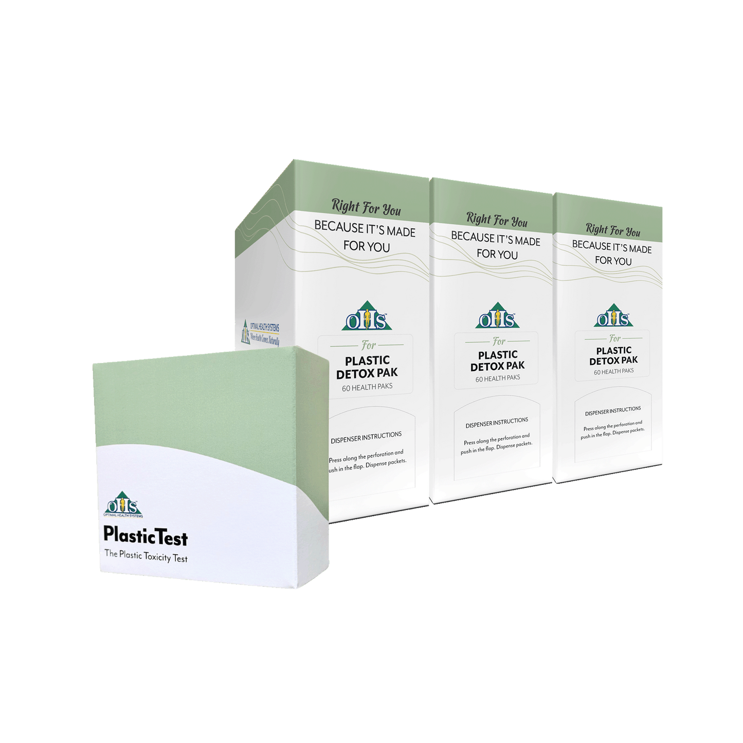 3 boxes of Plastic Detox Pak and a box of Plastic Test