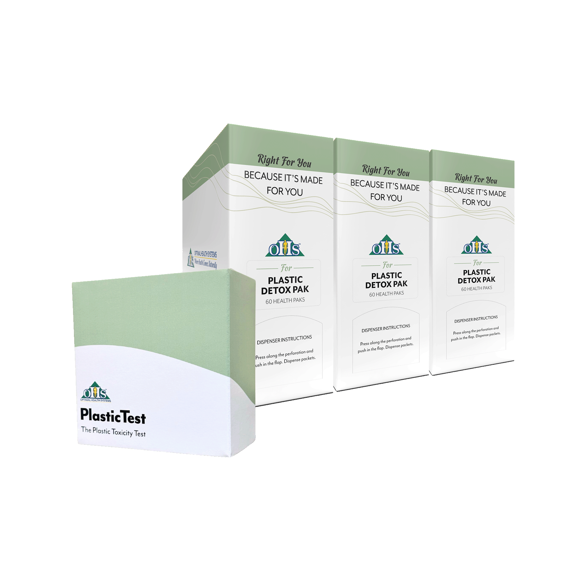 3 boxes of Plastic Detox Pak and a box of Plastic Test