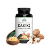 Image of a bottle of Essentials DAK1K2. Around the bottle are broccoli, kale, and mushrooms.