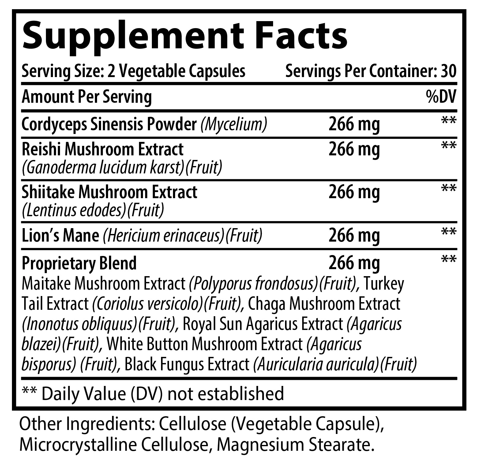 Essential Shrooms Supplement Facts