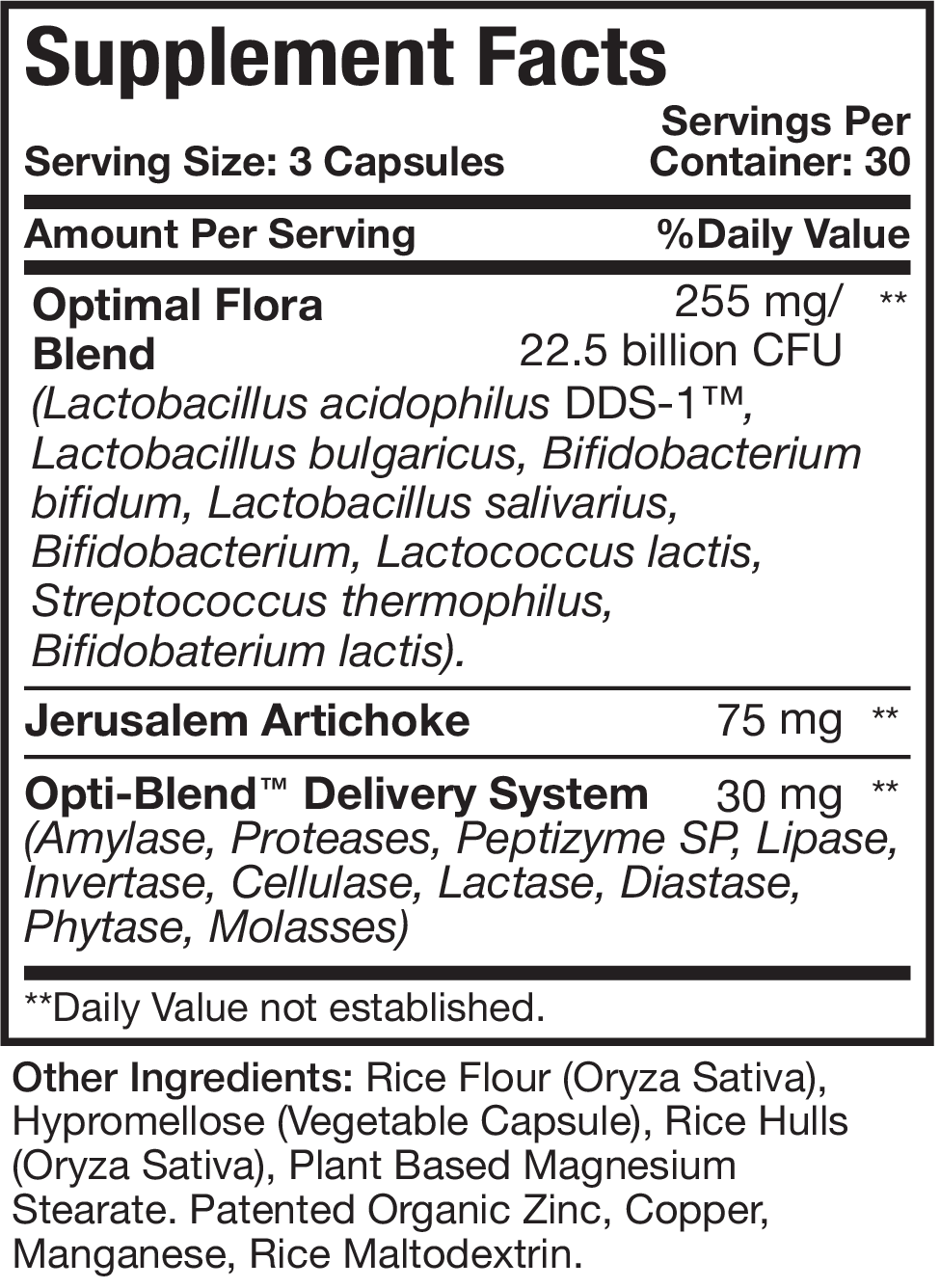 Optimal Flora Plus Supplement Facts