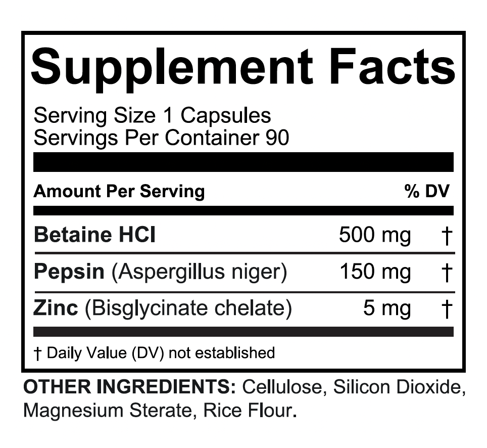 Gastric-Prime-HCl-supplement facts
