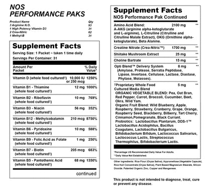 NOS Performance Paks Supplement Facts