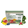 Image of a bag of Optimal Complete Nutrition Plus. around the bag is a blueberry, some mangos, spinach, bananas, Mango, and raspberries