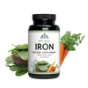 Image of a bottle of Optimal Iron with spinach leaves behind the bottle.