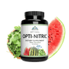 Image of a bottle of Optimal Opti-Nitric. behind the bottle is a watermelon slice and Arginine powder.