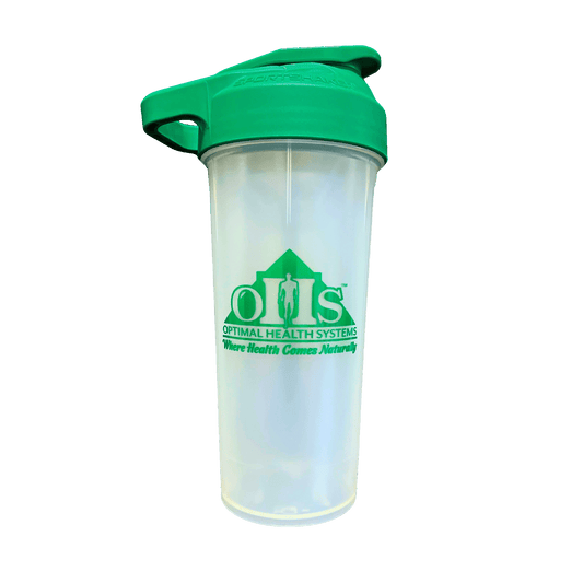 Image of a Shaker cup with the OHS logo and a green lid.