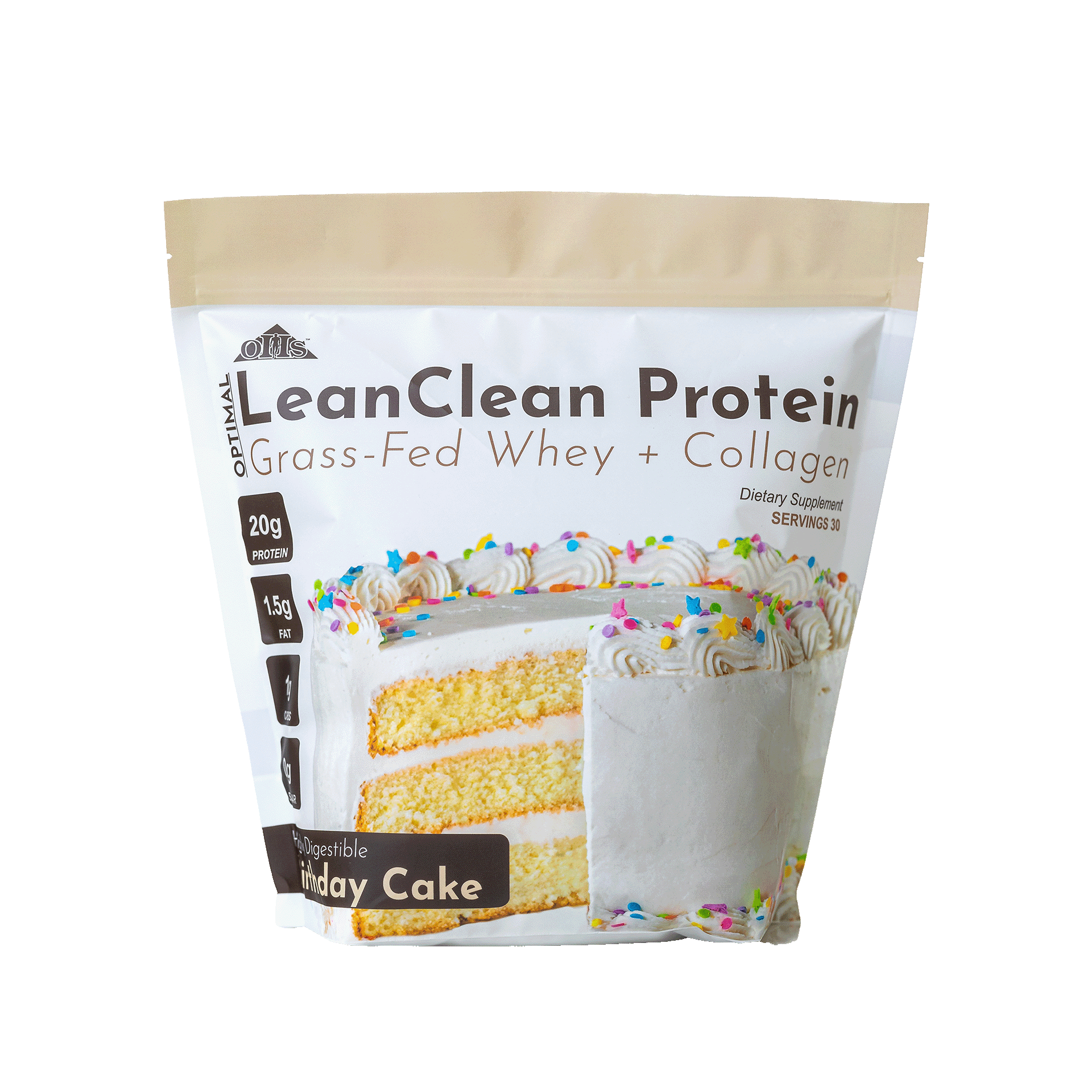 Image of a bag of Optimal LeanClean Protein Grass-Fed Whey + Collagen.