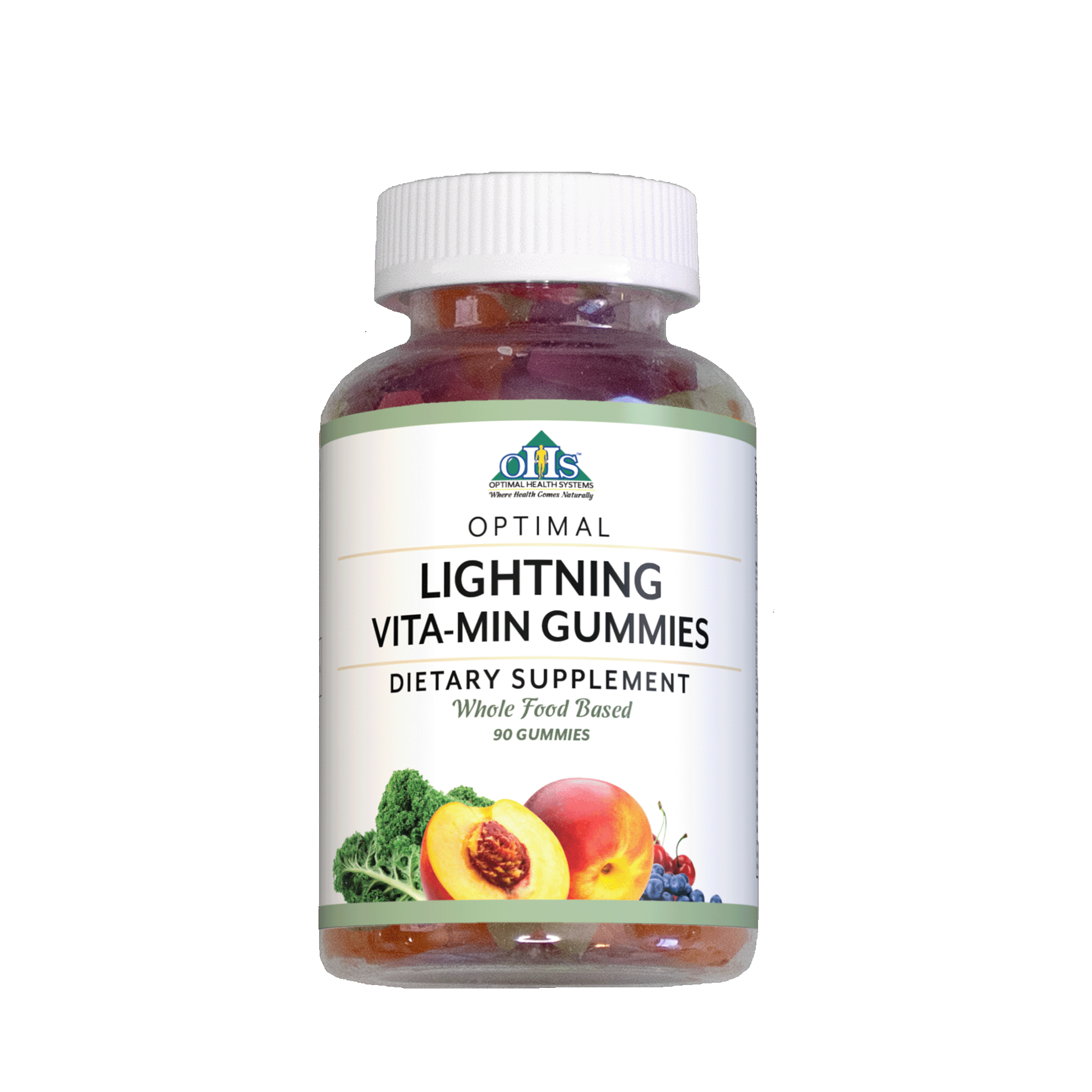 Image of a bottle of Optimal Lightning Vita-Min Gummies.