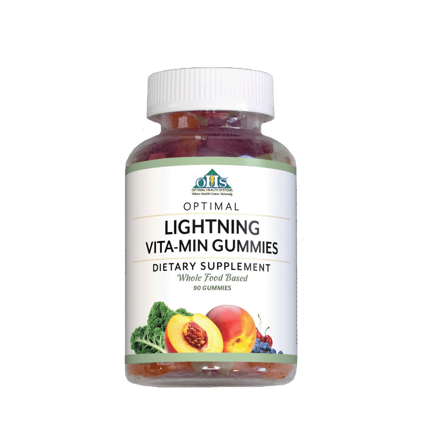 Image of a bottle of Optimal Lightning Vita-Min Gummies.