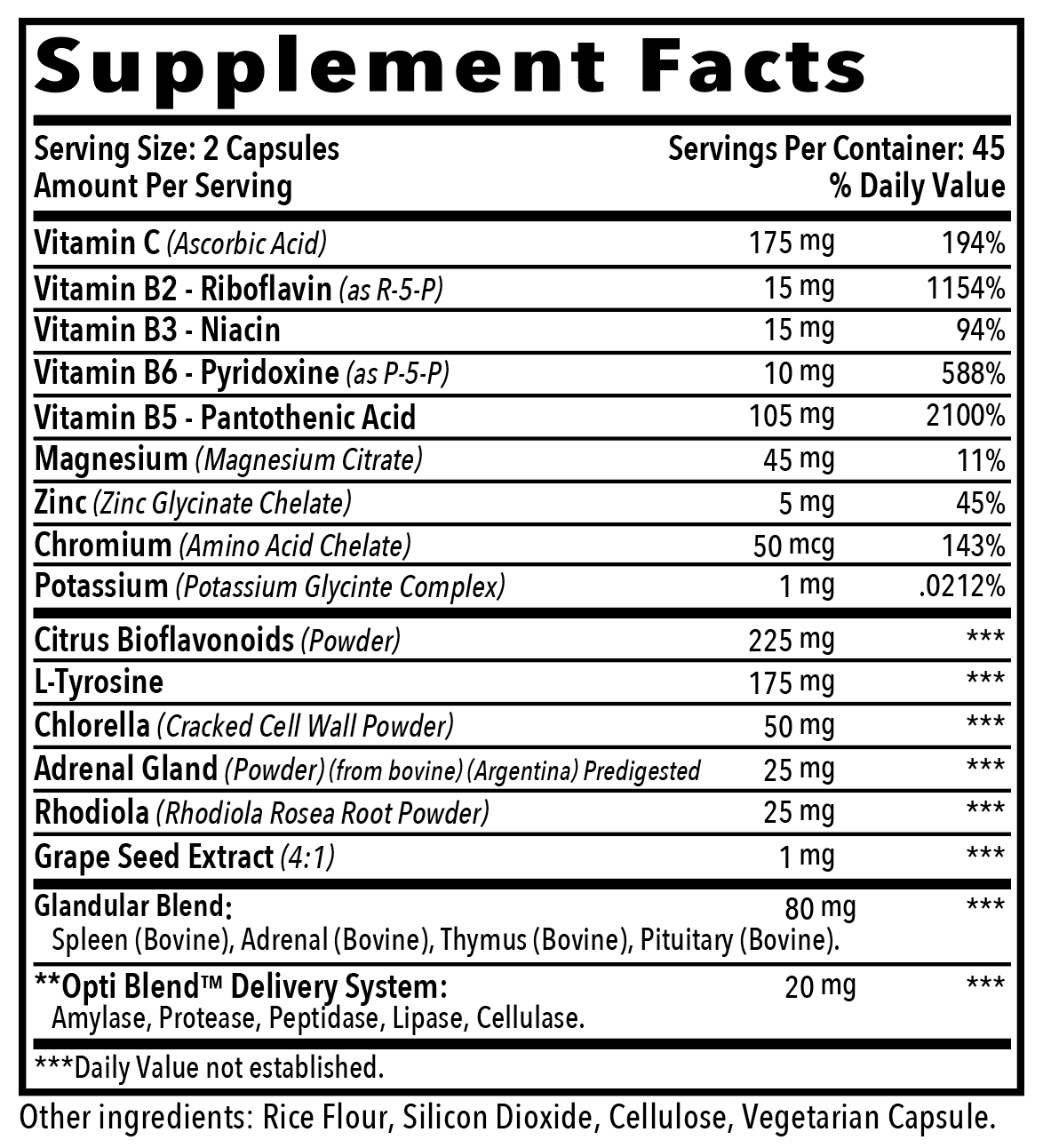 Opti-Adrenal Supplement Facts