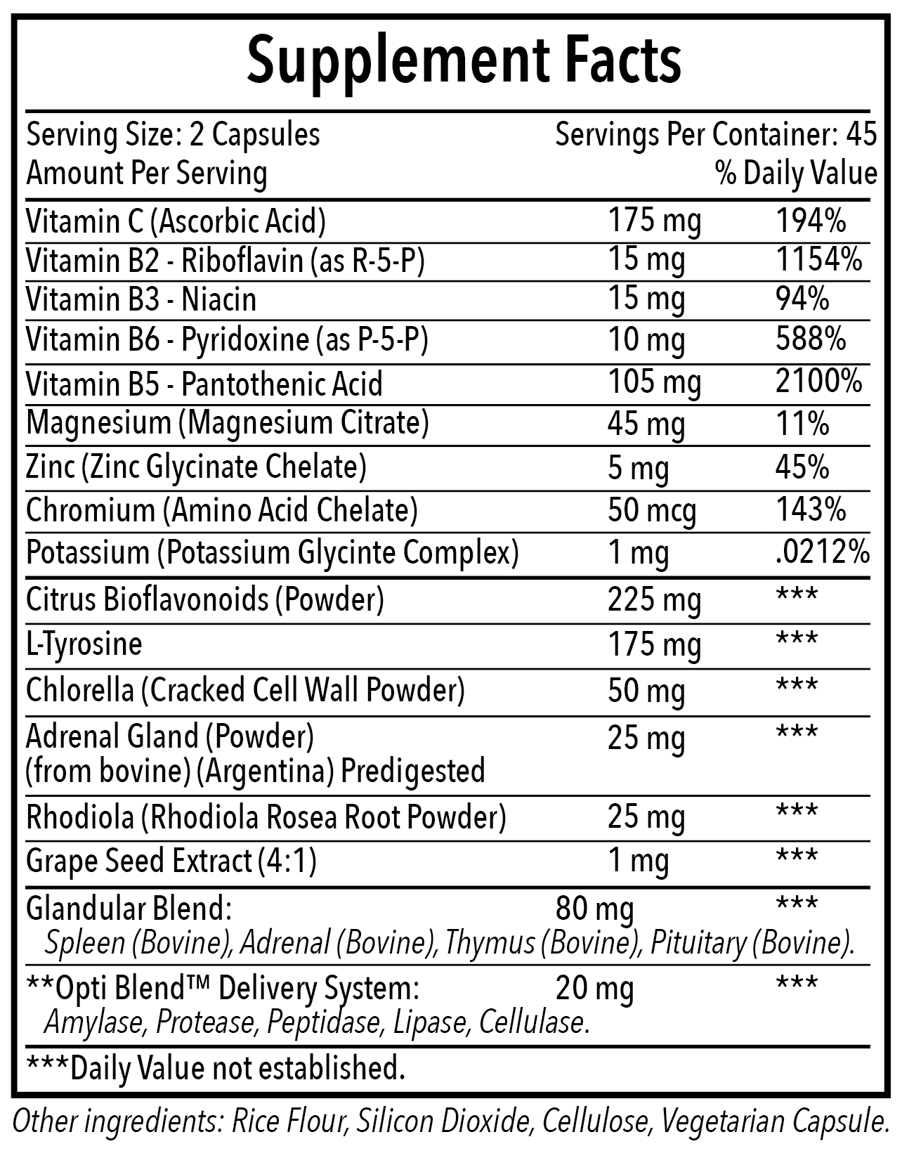 Opti-Adrenal Supplement Facts