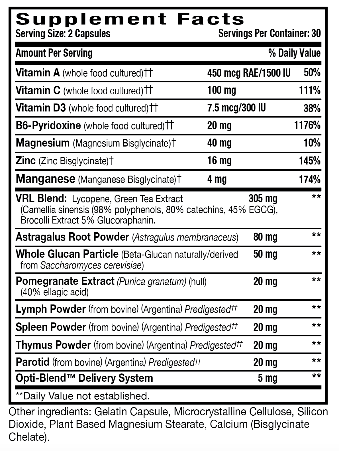 Opti-Immune-VRL Supplement Facts