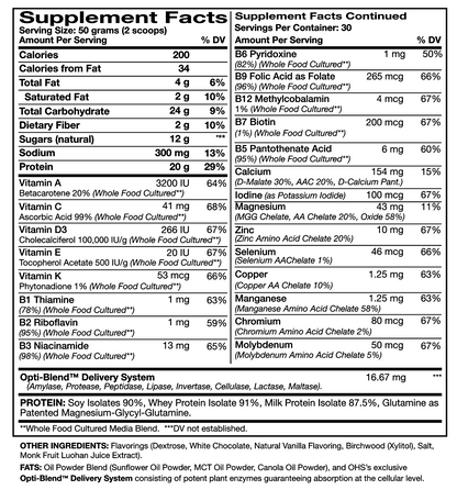 Optimal complete performance Native Vanilla supplement facts.