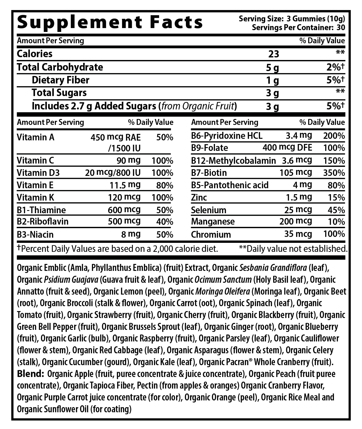 Optimal Lightning Vita-Min Gummies Supplement Facts